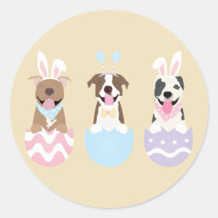 Adesivo Redondo Felz pascoa americano Pit Bull Terrier Dogs