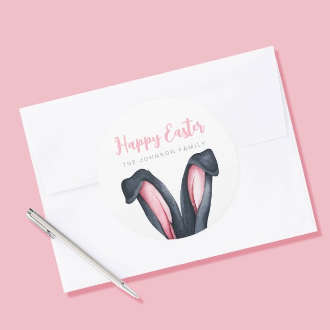 Adesivo Redondo Felz pascoa Bonito de Ouvidos (Cute Bunny Ears Happy Easter Classic Round Sticker)