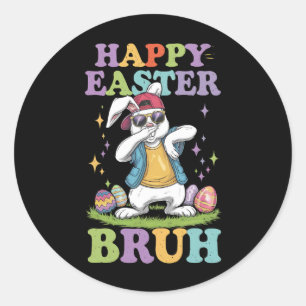 Adesivo Redondo Felz pascoa Bruh Funny Dabbing Bunny Rabbit