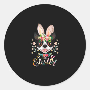 Adesivo Redondo Felz pascoa Bunny Boston Terrier sobe com leste