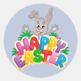 Adesivo Redondo Felz pascoa Bunny com texto