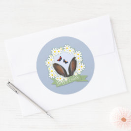 Adesivo Redondo Felz pascoa Bunny Ears Daisies Wreath