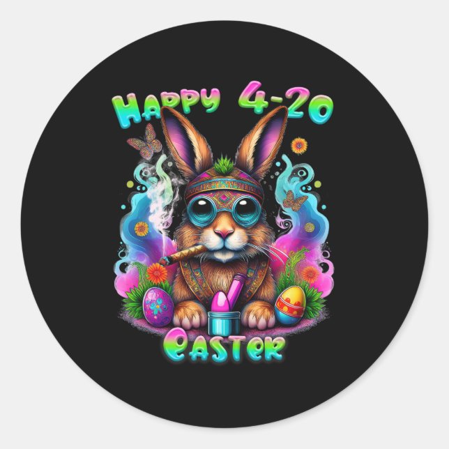 Adesivo Redondo Felz pascoa Coelho Fumando Semana Engraçado (Frente)