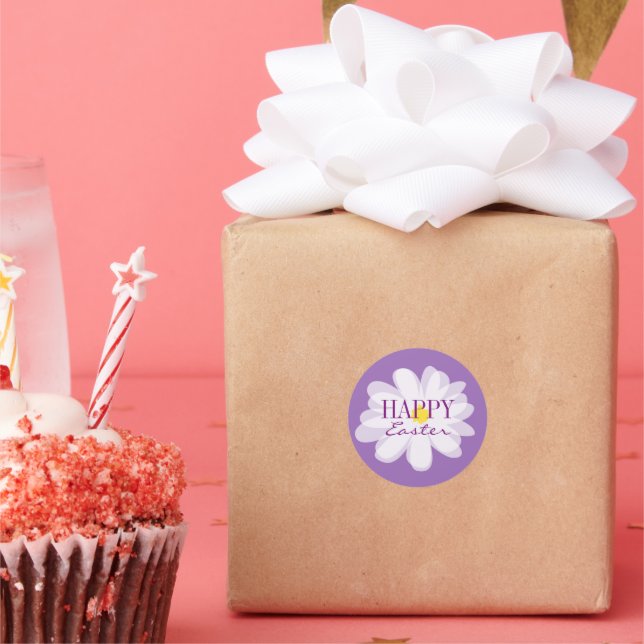 Adesivo Redondo Felz pascoa com flor de margarida fofa (Festa)