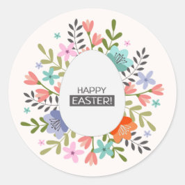 Adesivo Redondo Felz pascoa com ovo e flores