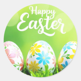Adesivo Redondo Felz pascoa com ovos na grama