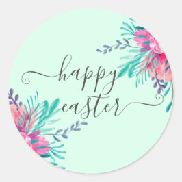 Adesivo Redondo Felz pascoa cor-de-rosa-d-água floral