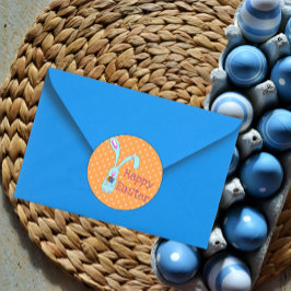 Adesivo Redondo Felz pascoa de coelho azul-bonito