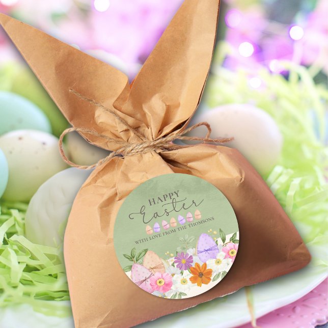 Adesivo Redondo Felz pascoa de flores selvagens do Pastel Verde El (Criador carregado)