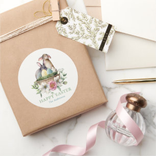 Adesivo Redondo Felz pascoa de Ovos de Coelho Floral