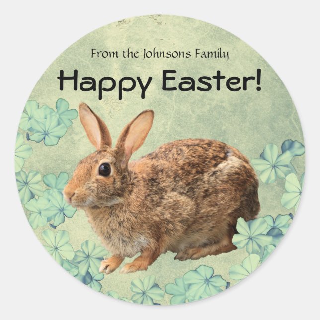 Adesivo Redondo Felz pascoa doce e doce, pastel Bunny Floral (Frente)