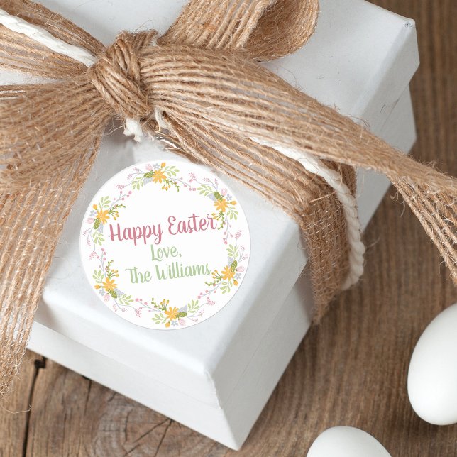 Adesivo Redondo Felz pascoa Elegante Rosa Floral Obrigado (Criador carregado)