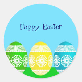 Adesivo Redondo Felz pascoa em pó design de ovo azul