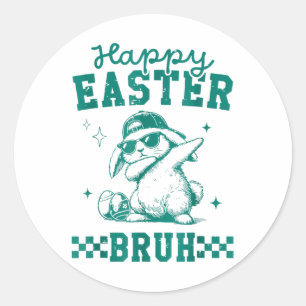 Adesivo Redondo Felz pascoa Engraçado Bruh Bunny Dabbing Páscoa