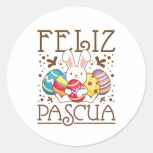 Adesivo Redondo Felz pascoa Feliz Pascua espanhol