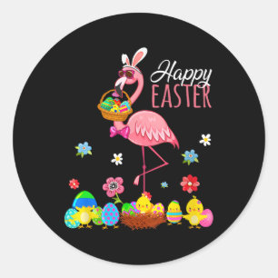Adesivo Redondo Felz pascoa Flamingo Com O Soquete De Ovo De Pásco