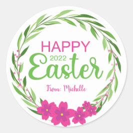 Adesivo Redondo Felz pascoa Flor (Verde Cor-de-Rosa)