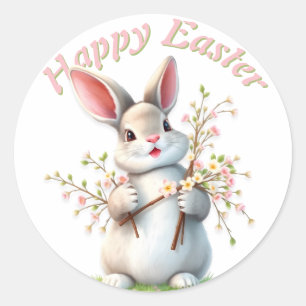 Adesivo Redondo Felz pascoa Floral Cony Cute