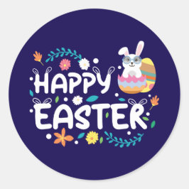 Adesivo Redondo Felz pascoa, Ovos, Coelhinhos E Flores