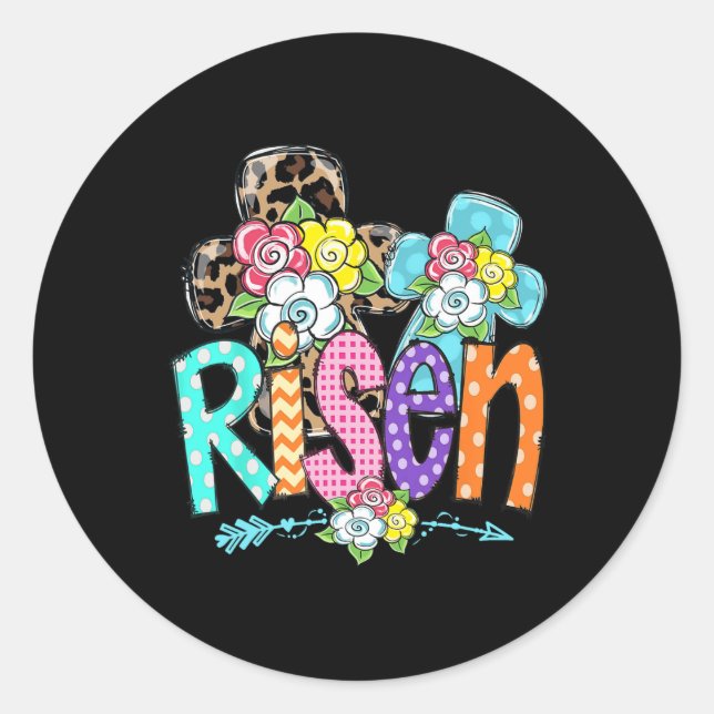 Adesivo Redondo Felz pascoa Para Garotas Cristãs Mãe Ele Está Rise (Frente)