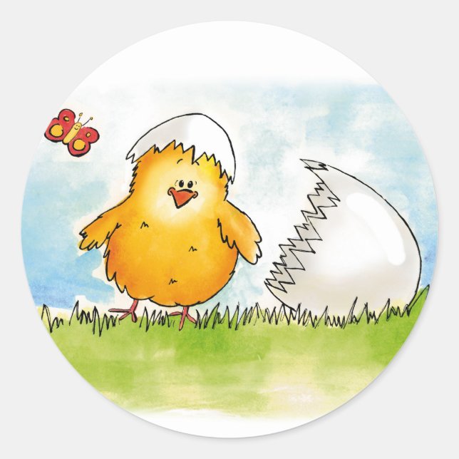 Adesivo Redondo Felz pascoa - Personalizar com nome - Pintinho ape (Frente)