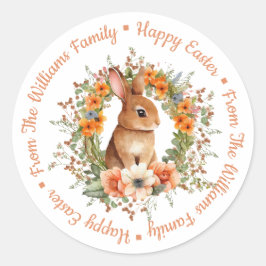 Adesivo Redondo felz pascoa watercolor bunny orange