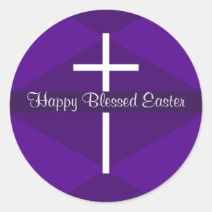 Adesivo Redondo Felz pascoa White Cross Purple Christian