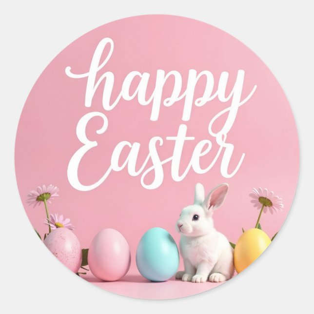 Adesivo Redondo Felzs pascoa com ovos e coelho (Frente)