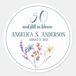 Adesivo Redondo Feminina de Watercolor Flores Selvagens