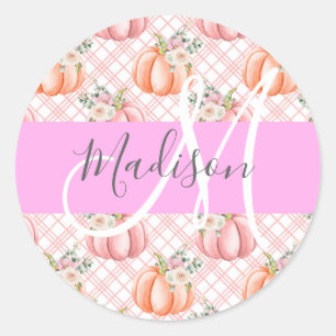 Adesivo Redondo Feminino Chic Floral Rosa Pêssego Abóbora Monogram