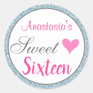 Adesivo Redondo Feminino e Glam Rosa Azul Claro Brilho Sweet Sixte