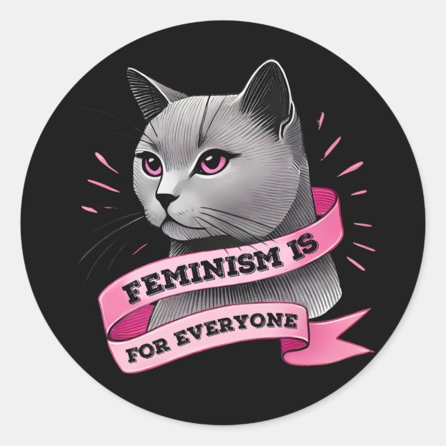 Adesivo Redondo Feminismo É Para Todos Um Gato Pro Feminismo (Frente)