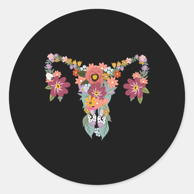Adesivo Redondo Feminista Dos Direitos De Uterus Floral Ovário (Frente)