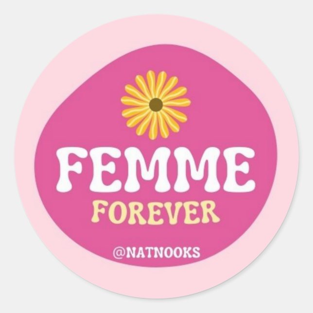 Adesivo Redondo Femme Forever Lesbian Sticker Pink Flower (Frente)