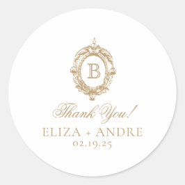 Adesivo Redondo Fenda de Monograma Dourado Antiquado