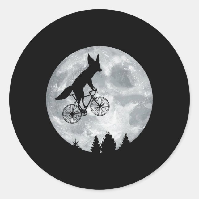 Adesivo Redondo Fennec Fox Riding Moon Bike Halloween Lunar Cyclin (Frente)