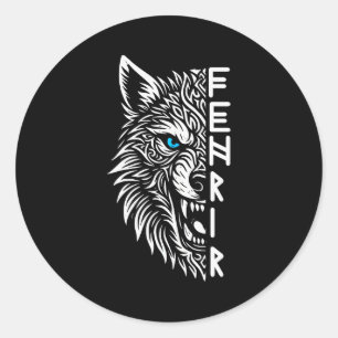 Adesivo Redondo Fenrir Lobo Viking de Odin Nórdico Viking Celta Fe