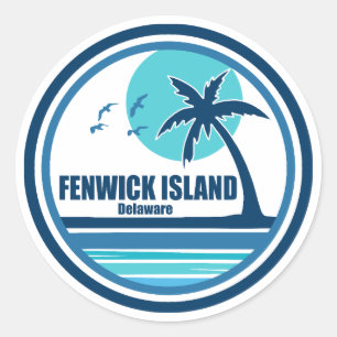Adesivo Redondo Fenwick Ilha Delaware Palmeira Pássaros