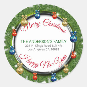 Adesivo Redondo Fera De Árvore De Natal E Bola De Natal