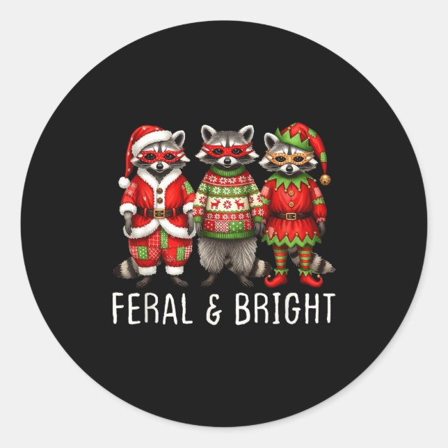 Adesivo Redondo Feral And Bright Raccoon Santa Christmas Holiday T (Frente)