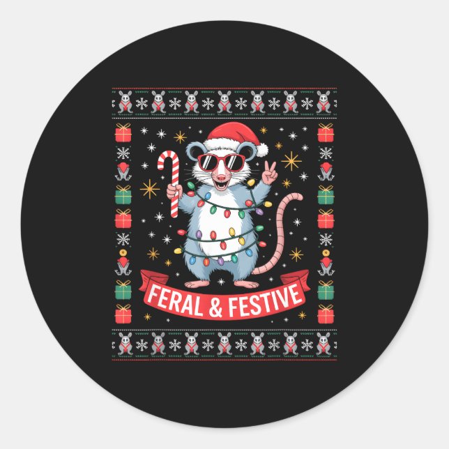 Adesivo Redondo Feral And Festive Ossum Christmas Sweater  (Frente)