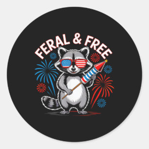 Adesivo Redondo Feral Bonita Do Raccoon Mas Livre 4 De Julho De Jo