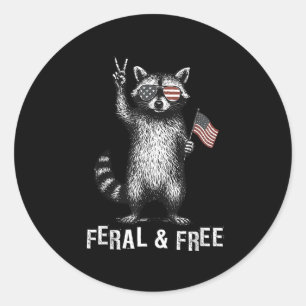 Adesivo Redondo Feral E Grátis Raccoon 4 De Julho Eua Patri
