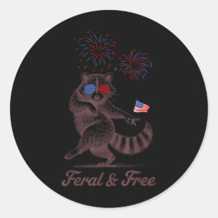Adesivo Redondo Feral E Livre Fofinho Guaxinim Patriótico 4 De Jul