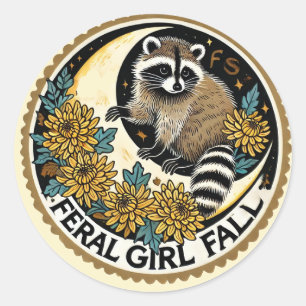 Adesivo Redondo Feral Girl Fall Raccoon