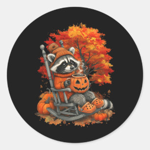 Adesivo Redondo Feral Girl Fall Raccoon Halloween Pumpkin Raccoon