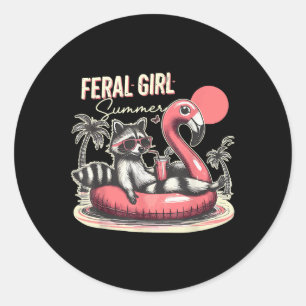 Adesivo Redondo Feral Girl Summer Engraçado Memória Feral Raccoon 