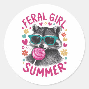 Adesivo Redondo Feral Girl Summer Ogambm Vintage