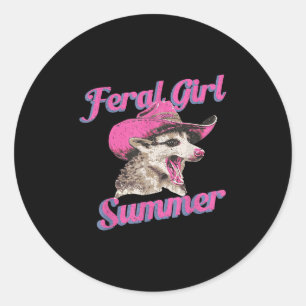 Adesivo Redondo Feral Girl Summer Retro Possum Engraçado Memória