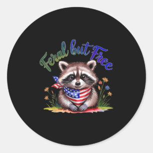 Adesivo Redondo Feral, Mas Grátis Raccoon 4 De Julho Mulheres Pa